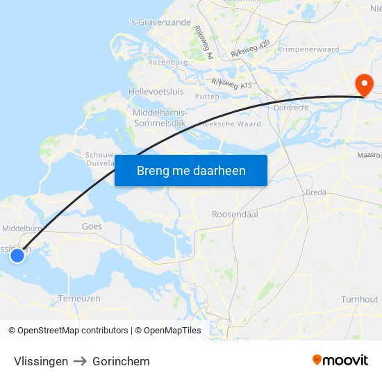 Vlissingen to Gorinchem map