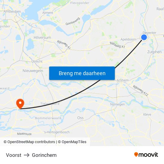 Voorst to Gorinchem map