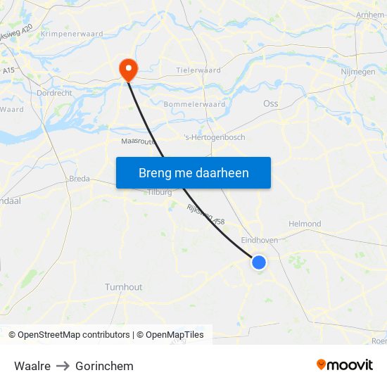 Waalre to Gorinchem map