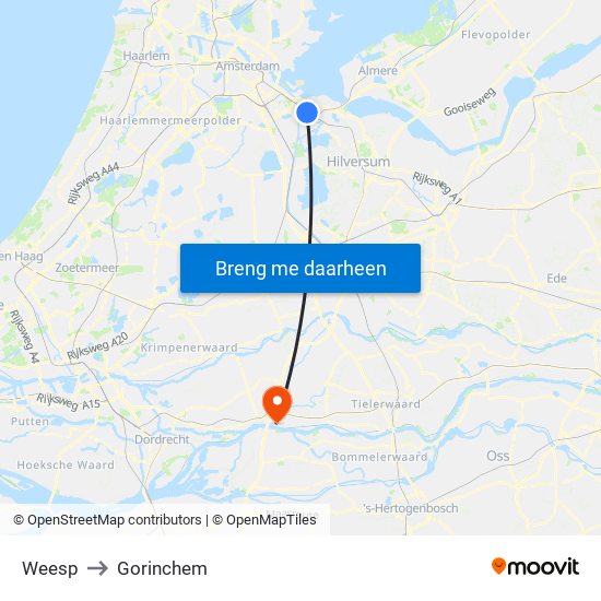 Weesp to Gorinchem map