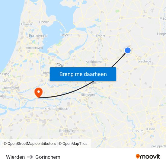 Wierden to Gorinchem map