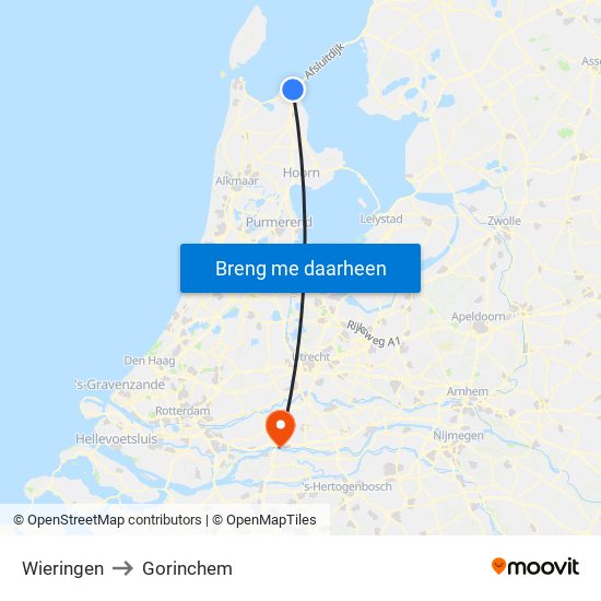 Wieringen to Gorinchem map