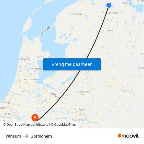 Winsum to Gorinchem map