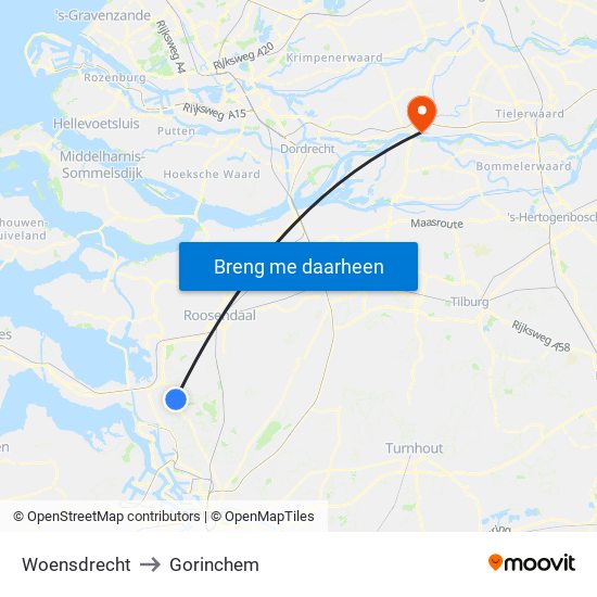 Woensdrecht to Gorinchem map
