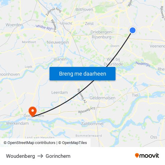 Woudenberg to Gorinchem map