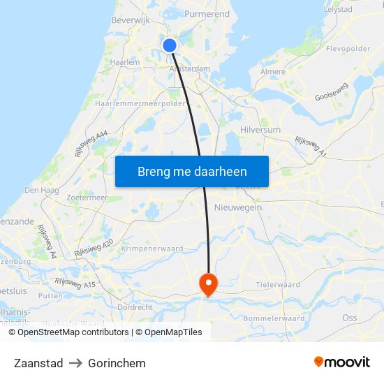 Zaanstad to Gorinchem map