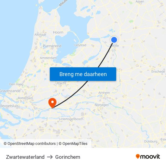 Zwartewaterland to Gorinchem map