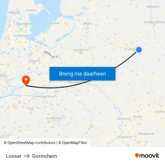 Losser to Gorinchem map
