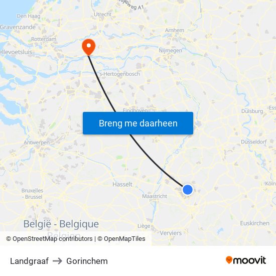 Landgraaf to Gorinchem map