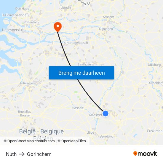 Nuth to Gorinchem map
