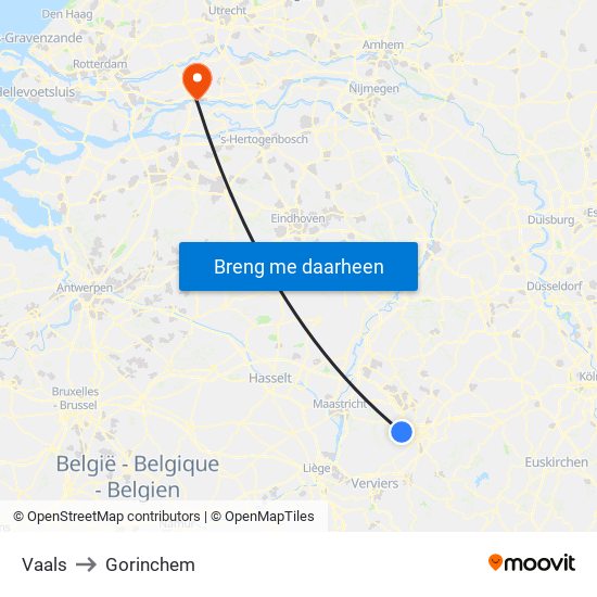 Vaals to Gorinchem map