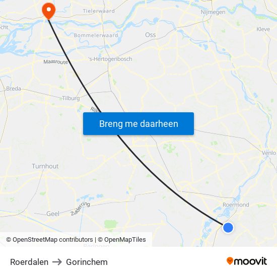 Roerdalen to Gorinchem map