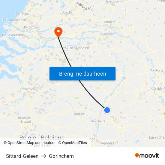 Sittard-Geleen to Gorinchem map