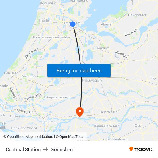 Centraal Station to Gorinchem map