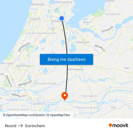 Noord to Gorinchem map