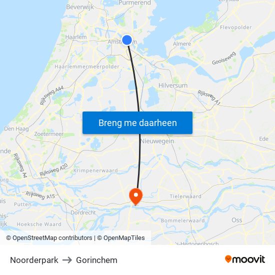 Noorderpark to Gorinchem map