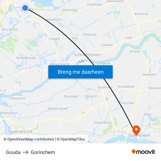 Gouda to Gorinchem map