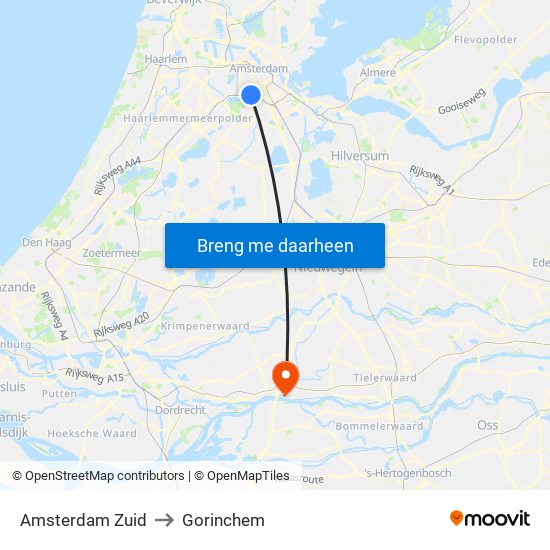 Amsterdam Zuid to Gorinchem map