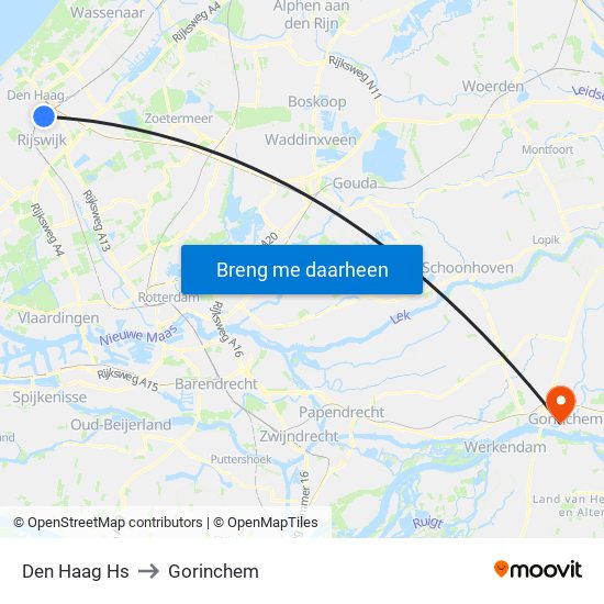 Den Haag Hs to Gorinchem map