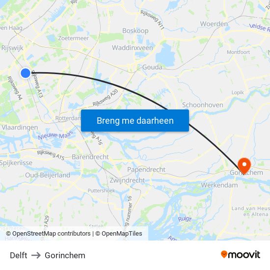 Delft to Gorinchem map