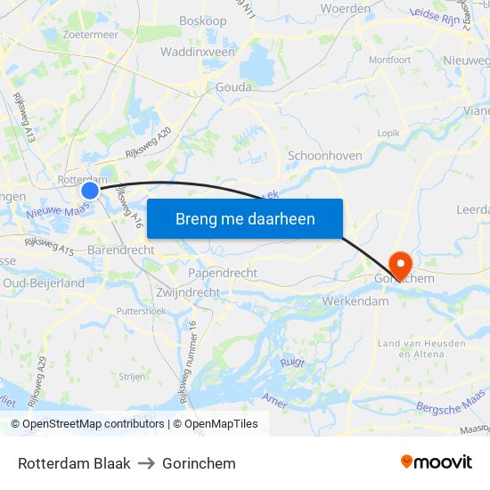 Rotterdam Blaak to Gorinchem map