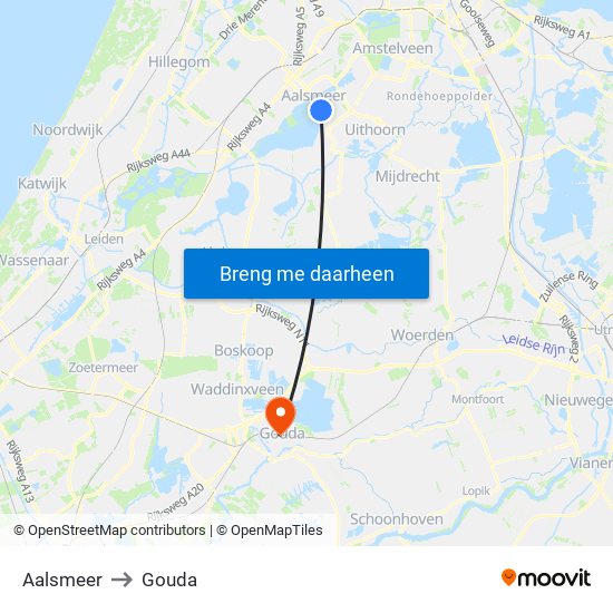 Aalsmeer to Gouda map