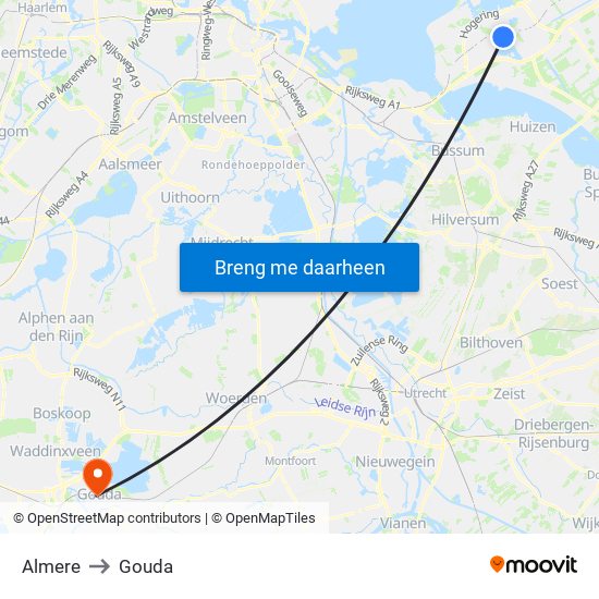 Almere to Gouda map