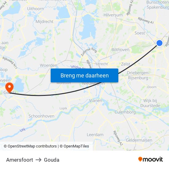 Amersfoort to Gouda map