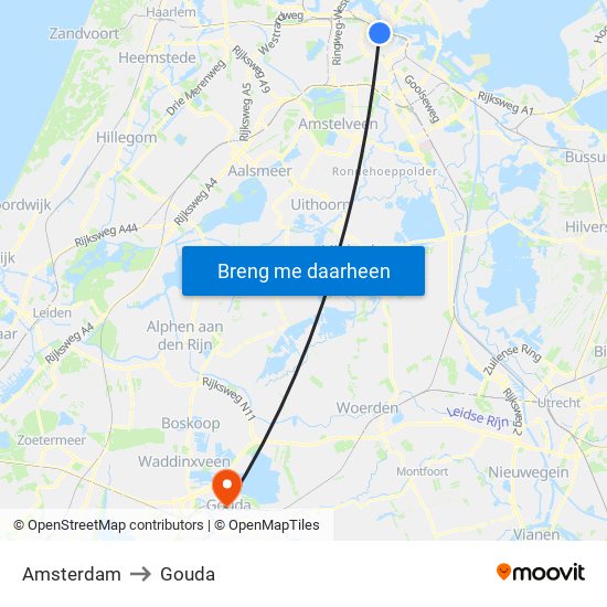 Amsterdam to Gouda map