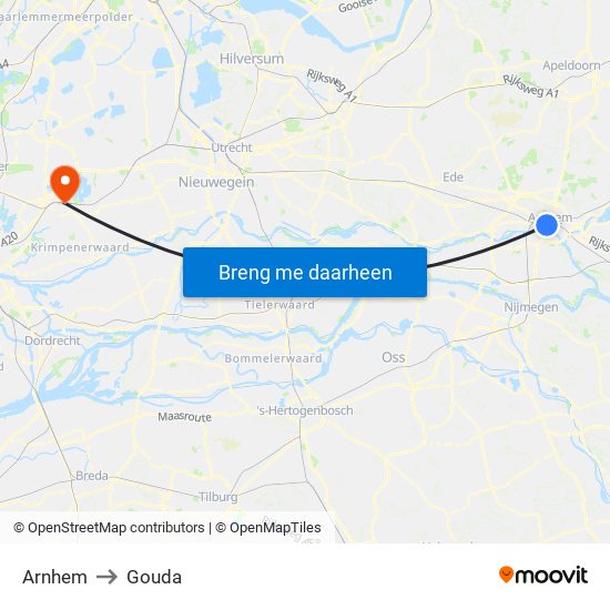Arnhem to Gouda map
