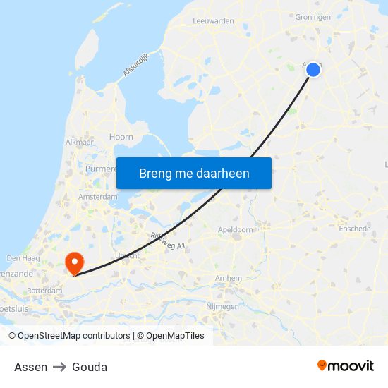 Assen to Gouda map