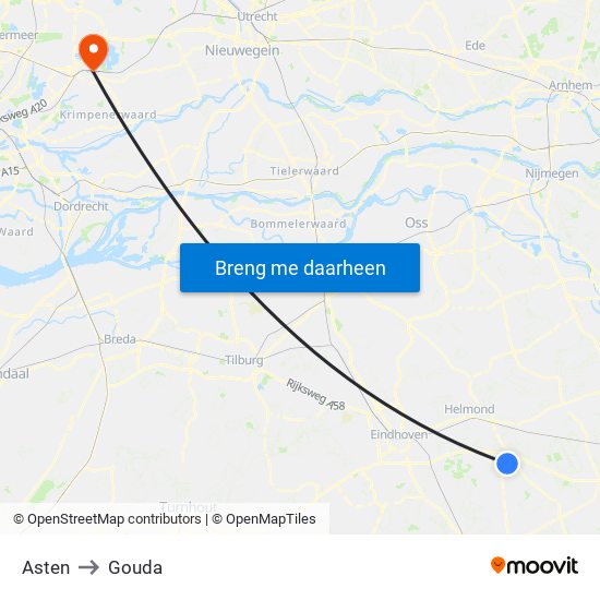 Asten to Gouda map