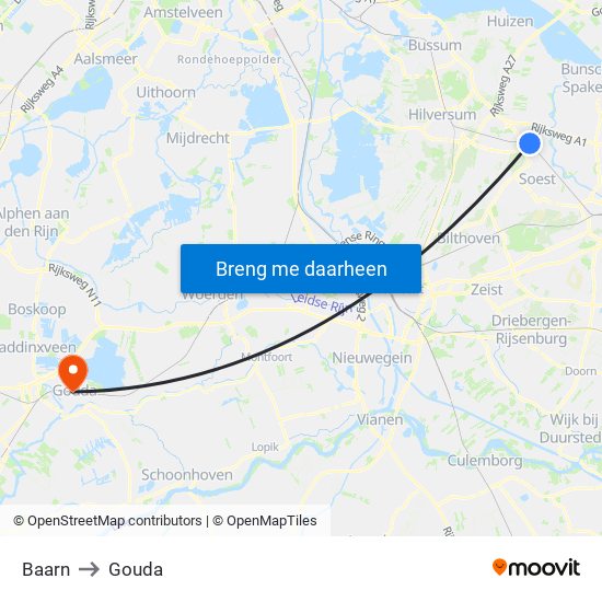 Baarn to Gouda map