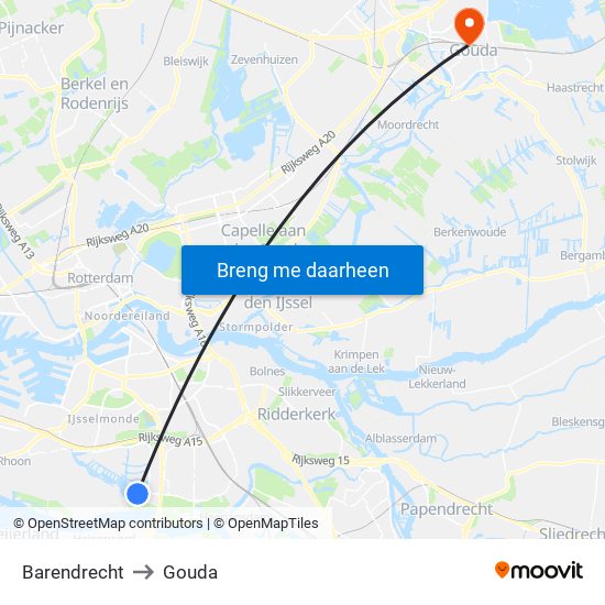 Barendrecht to Gouda map