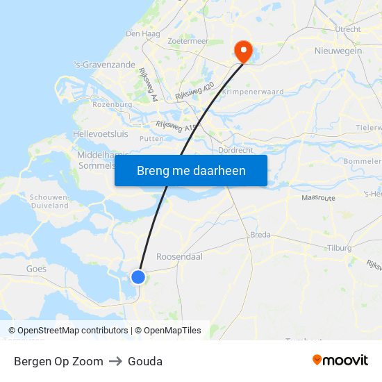 Bergen Op Zoom to Gouda map