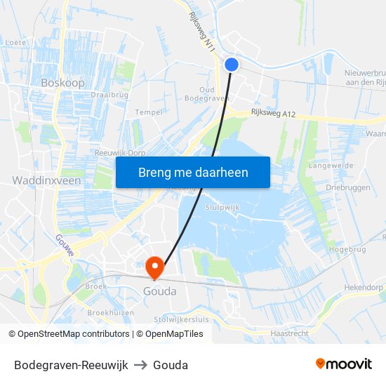Bodegraven-Reeuwijk to Gouda map