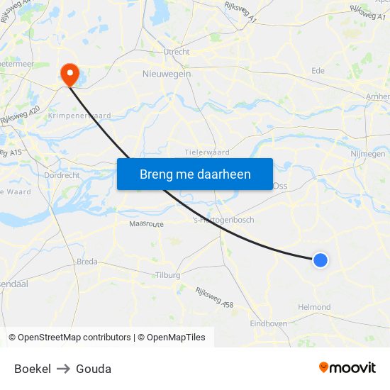 Boekel to Gouda map