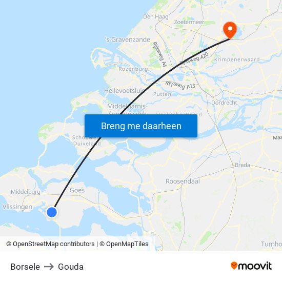 Borsele to Gouda map