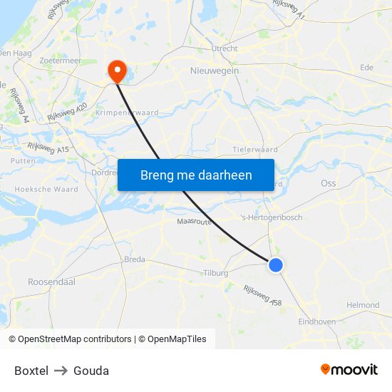Boxtel to Gouda map