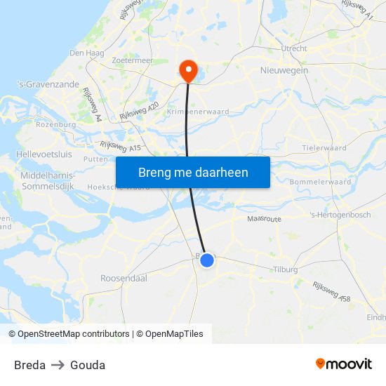 Breda to Gouda map