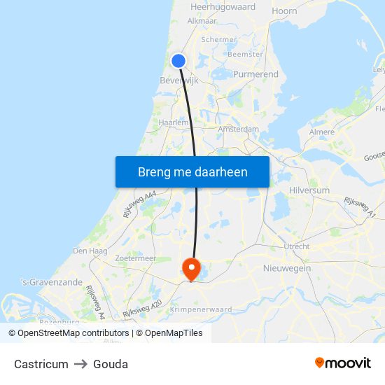 Castricum to Gouda map