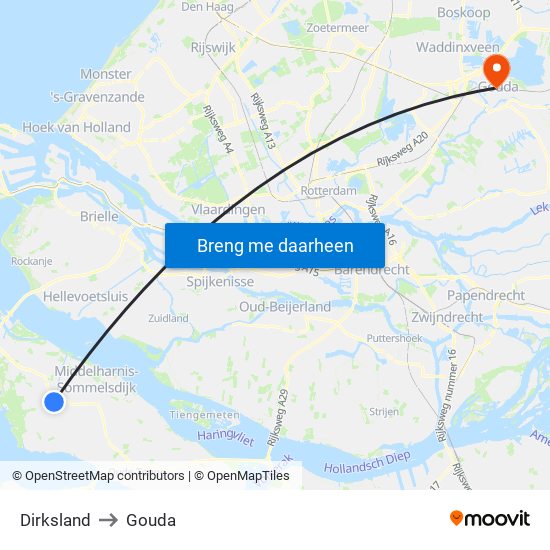 Dirksland to Gouda map