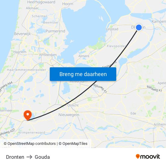 Dronten to Gouda map