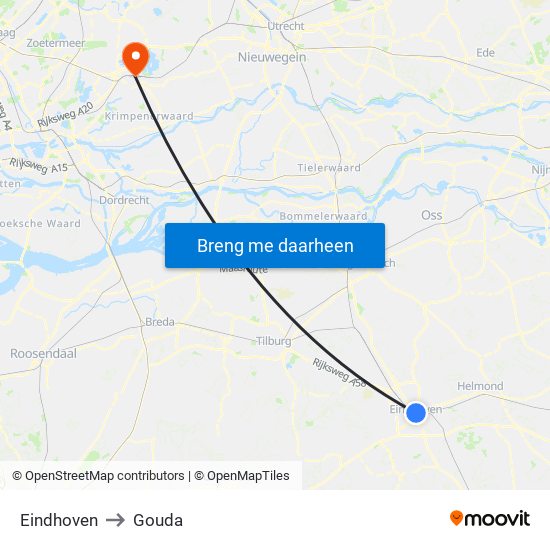 Eindhoven to Gouda map