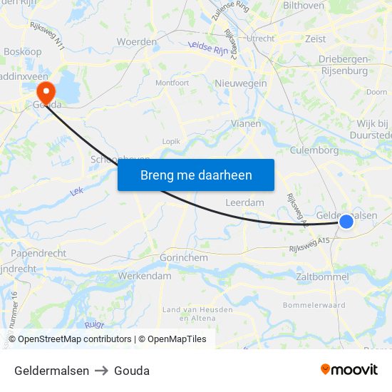 Geldermalsen to Gouda map