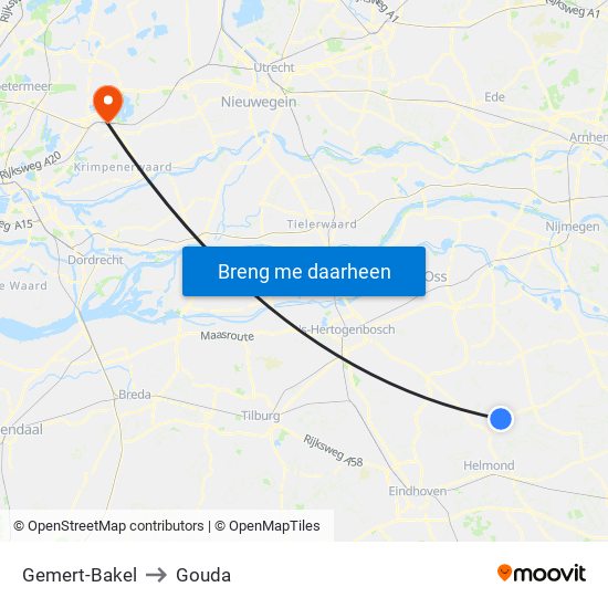 Gemert-Bakel to Gouda map