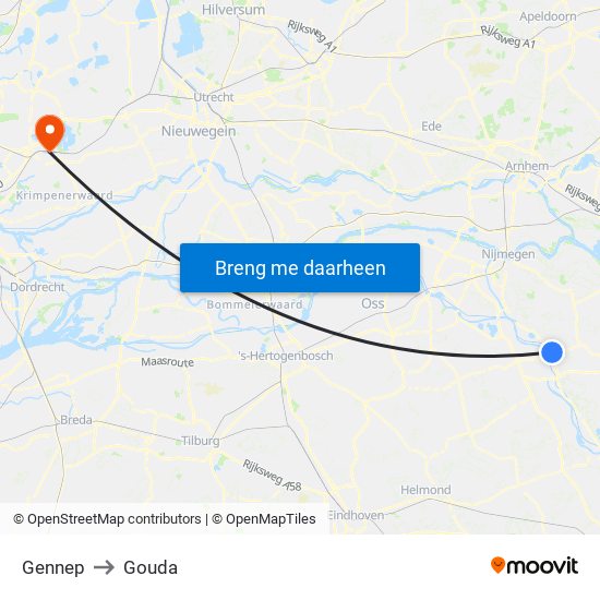 Gennep to Gouda map