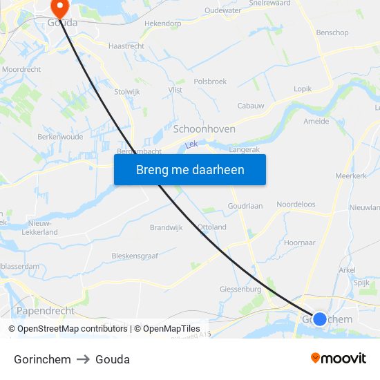 Gorinchem to Gouda map