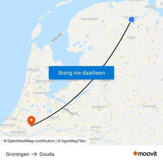 Groningen to Gouda map