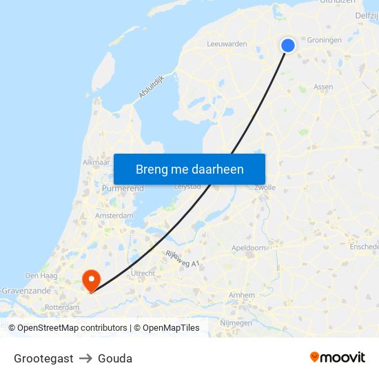 Grootegast to Gouda map